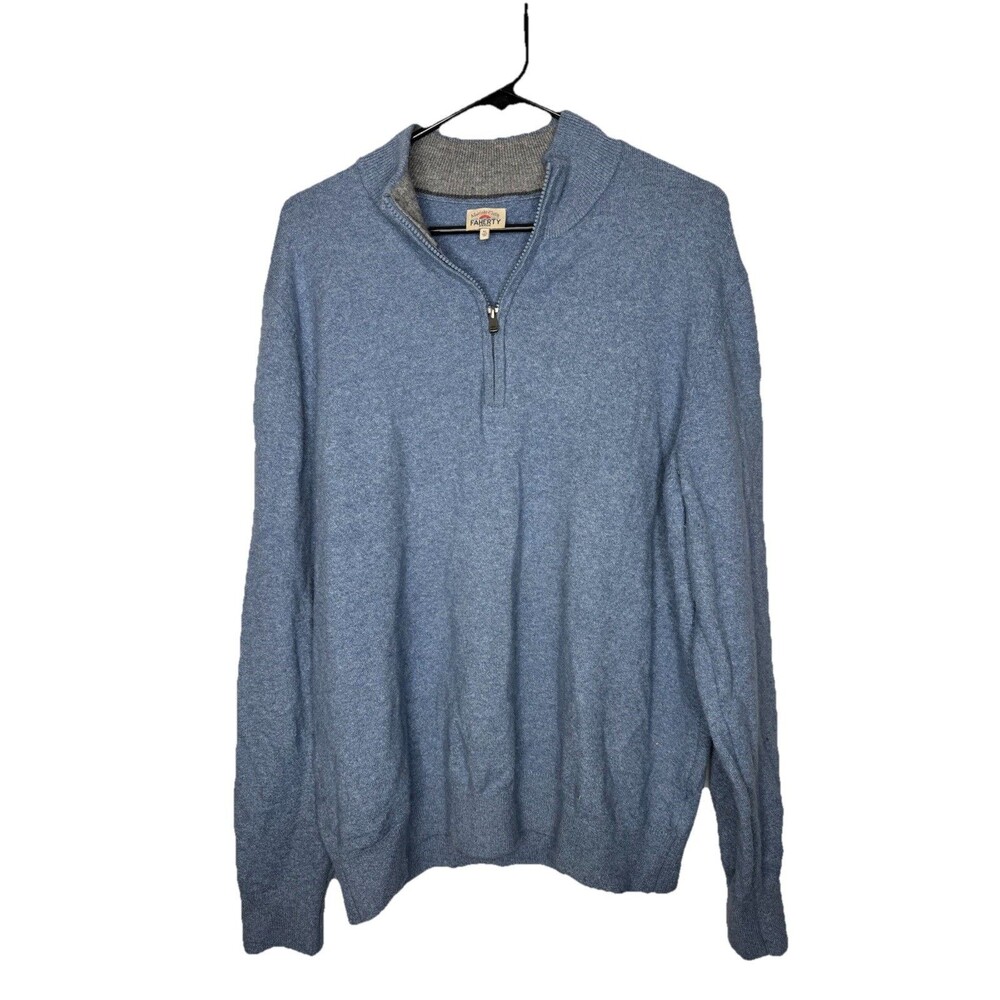 Faherty Sweater Mens XL Blue Quarter Zip Mock Neck Pullover Textured Knit